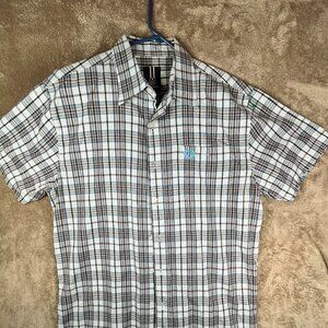 Phat Farm Mens Shirt Button Up Short Sleeves Plaid Casual Plaid Gray Large